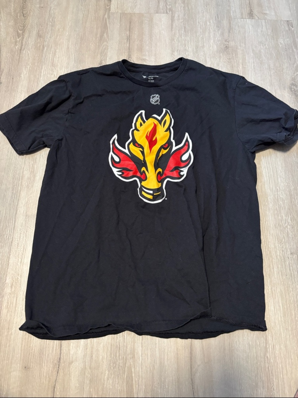 Fanatics Black Tee with Red and Yellow Flame Emblem